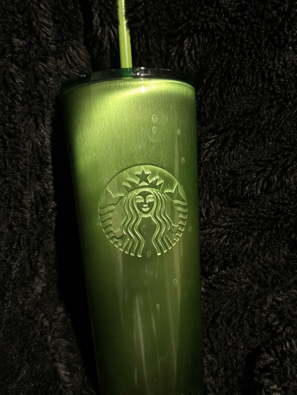 Starbucks Green chrome Tumbler with lid and straw